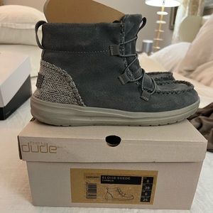 Womens Hey Dude gray suede booties